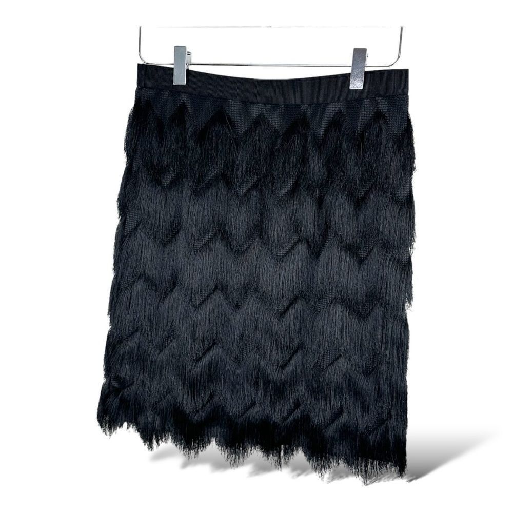 Ann Taylor Skirt Black All Over Flapper Fringed, Scalloped Hem. Size Sm(0)